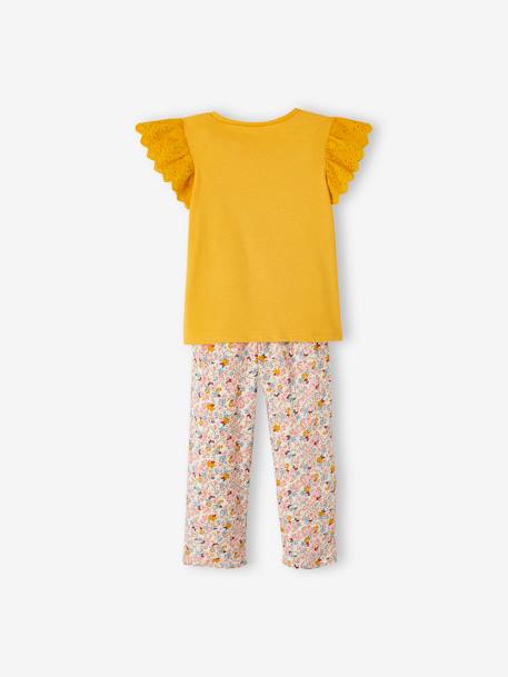 Ensemble T-shirt noué et pantalon fluide imprimé fille jaune d'or - vertbaudet enfant 