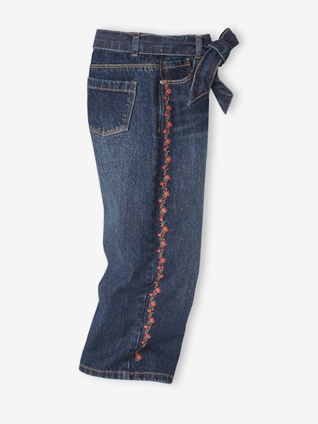 Wide Trousers with Embroidered Flowers, for Girls BLUE DARK SOLID WITH DESIGN+BLUE LIGHT SOLID WITH DESIGN - vertbaudet enfant 