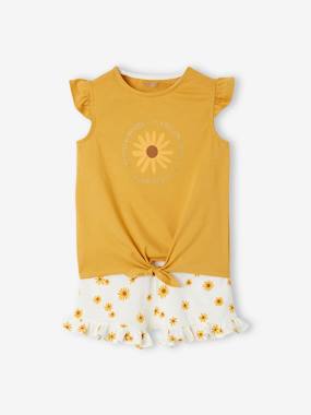 Girls-Outfits-Frilly Combo, Knot Effect T-Shirt & Shorts