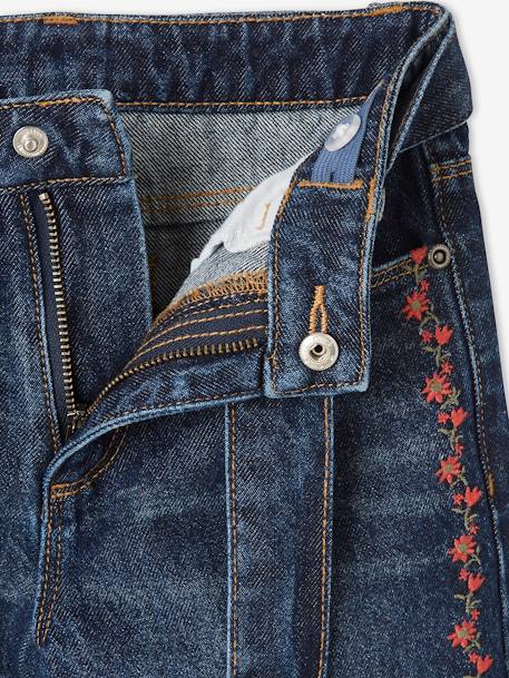Wide Trousers with Embroidered Flowers, for Girls BLUE DARK SOLID WITH DESIGN+BLUE LIGHT SOLID WITH DESIGN - vertbaudet enfant 