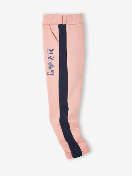 Fleece Joggers with Side Stripes for Girls BLUE DARK SOLID WITH DESIGN+PINK LIGHT SOLID WITH DESIGN+PURPLE DARK SOLID WITH DESIGN - vertbaudet enfant 
