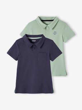 Boys-Set of 2 Plain, Short Sleeve Polo Shirts, for Boys