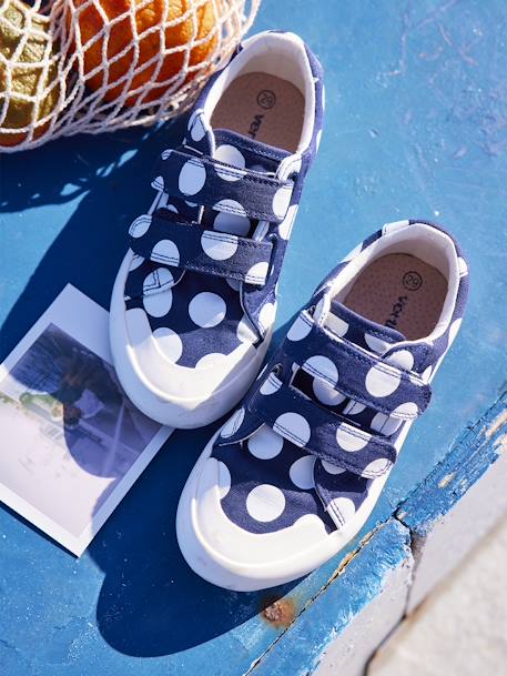 Fabric Trainers with Touch Fasteners, for Girls BLUE DARK ALL OVER PRINTED - vertbaudet enfant 