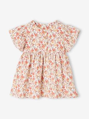 Baby-Dresses & Skirts-Floral Jersey Knit Dress, Short Sleeves, for Babies