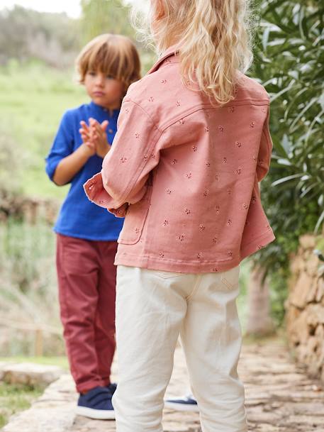 Pantalon Mom et sa ceinture en gaze de coton fille ivoire+moutarde+pêche+rose+rouge+vert émeraude - vertbaudet enfant 