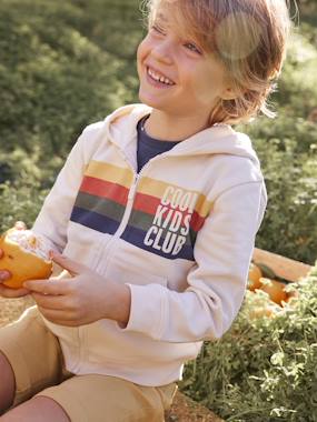-Hooded Jacket with Zip, Striped Motif, for Boys