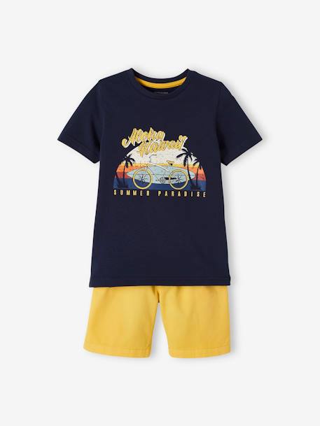 Ensemble tee-shirt motif Hawaï et short en toile garçon Jaune moutarde - vertbaudet enfant 
