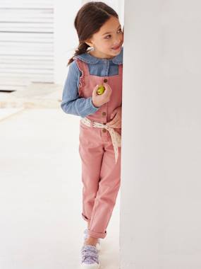 Dungarees with Ruffle, Printed Cherries on the Belt, for Girls  - vertbaudet enfant