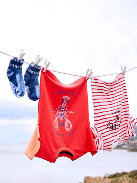 Tee-shirt fille fantaisie manches courtes écru rayé - vertbaudet enfant 