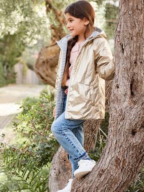 Girls-Coats & Jackets-Trenchcoats & Raincoats-Reversible Hooded Jacket, Recycled Polyester Padding, for Girls