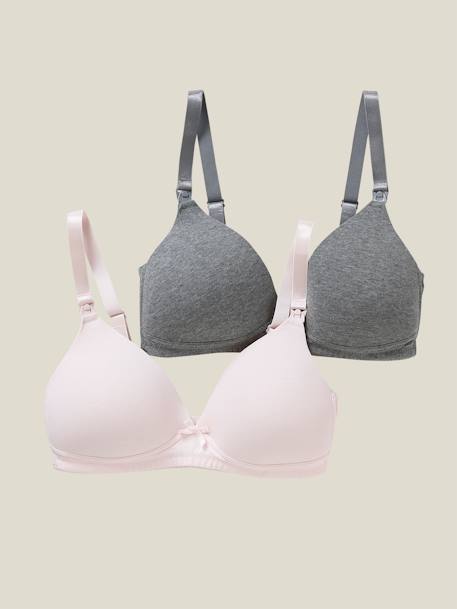 Pack of 2 Padded Bras in Stretch Cotton, Maternity & Nursing Special - grey  dark mixed color