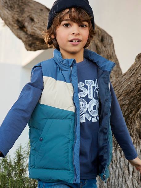 Hooded Bodywarmer with Recycled Polyester Padding, for Boys BLUE MEDIUM STRIPED - vertbaudet enfant 