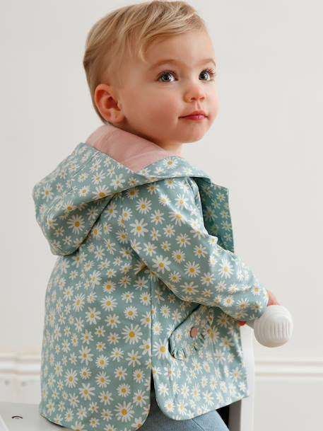 Ciré bébé fille à capuche écru+vert céladon imprimé - vertbaudet enfant 