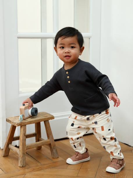 Ensemble bébé T-shirt et pantalon en molleton gris béton+kaki - vertbaudet enfant 