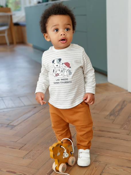Ensemble bébé tee-shirt et pantalon en molleton bleu canard+rayé / caramel - vertbaudet enfant 