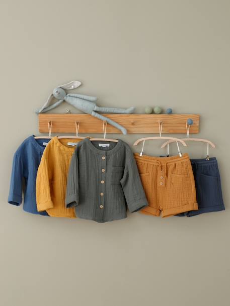 Chemise bébé col mao en gaze de coton personnalisable bleu électrique+écru+vert foncé - vertbaudet enfant 