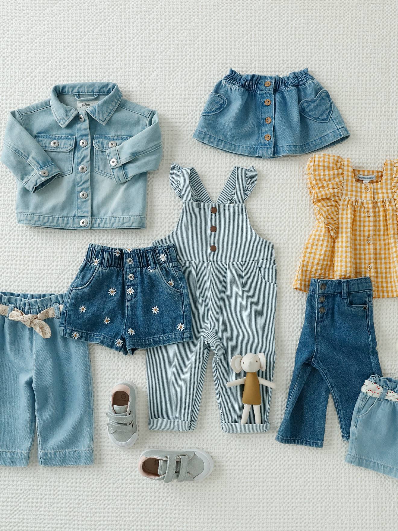 Paperbag Shorts with Belt for Babies - blue light wasched, Baby