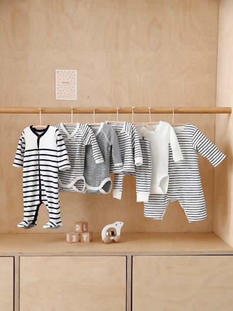 Lot de 3 bodies croisés manches longues rayés bébé naissance en coton bio marine - vertbaudet enfant 