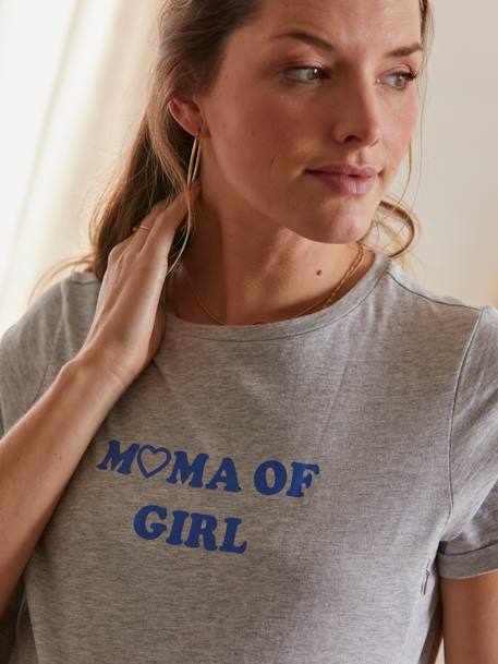 T-shirt à message grossesse et allaitement en coton bio Gris chiné - vertbaudet enfant 