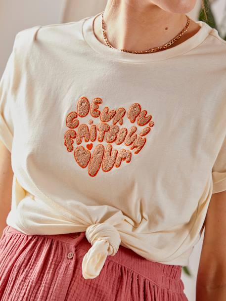 T-Shirt with Message in Cotton, Maternity & Nursing BEIGE DARK SOLID WITH DESIGN - vertbaudet enfant 