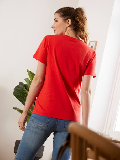 Top with Message in Organic Cotton, Maternity & Nursing RED MEDIUM SOLID WITH DESIG - vertbaudet enfant 