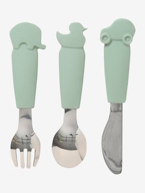 3 Cutlery Set in Silicone & Stainless Steel, for Children  - vertbaudet enfant