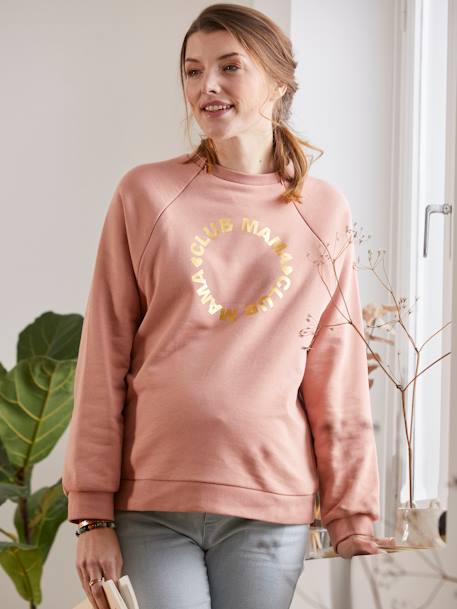 Fleece Sweatshirt with Message, Maternity & Nursing Special PINK DARK SOLID - vertbaudet enfant 
