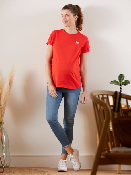 Top with Message in Organic Cotton, Maternity & Nursing RED MEDIUM SOLID WITH DESIG - vertbaudet enfant 