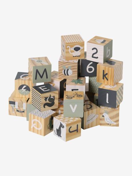 Alphabet Blocks in FSC® Wood BEIGE MEDIUM SOLID WITH DECOR - vertbaudet enfant 