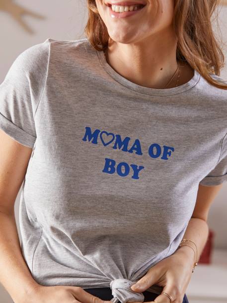 T-Shirt with Message, in Organic Cotton, Pregnancy & Nursing Special GREY MEDIUM SOLID WITH DESIGN - vertbaudet enfant 