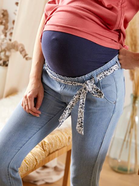 Paperbag Jeans with Belt for Maternity BLUE DARK SOLID+BLUE MEDIUM SOLID - vertbaudet enfant 