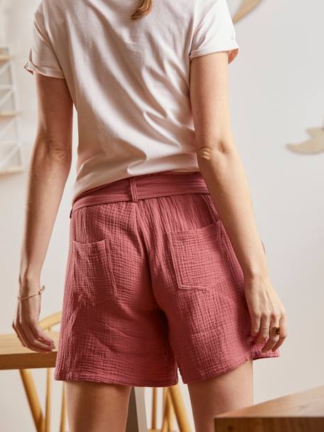 Pure Cotton Gauze Shorts for Maternity BROWN LIGHT SOLID+ecru - vertbaudet enfant 