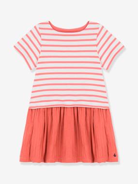Girls-Dresses-Short Sleeve Dress in Jersey Knit and Organic Cotton Gauze, by PETIT BATEAU