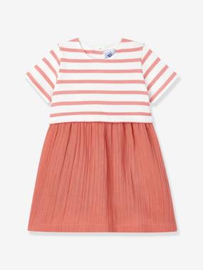 -Dual Fabric Dress in Cotton Gauze and Thick Organic Jersey Knit for Babies, by PETIT BATEAU