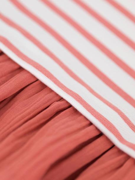 Short Sleeve Dress in Jersey Knit and Organic Cotton Gauze, by PETIT BATEAU RED LIGHT STRIPED - vertbaudet enfant 
