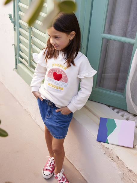 Denim Paperbag Skirt for Girls BLUE DARK WASCHED - vertbaudet enfant 