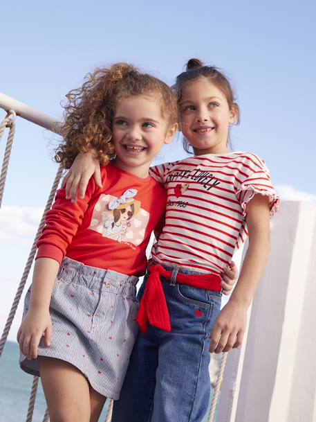 Tee-shirt fille fantaisie manches courtes écru rayé - vertbaudet enfant 