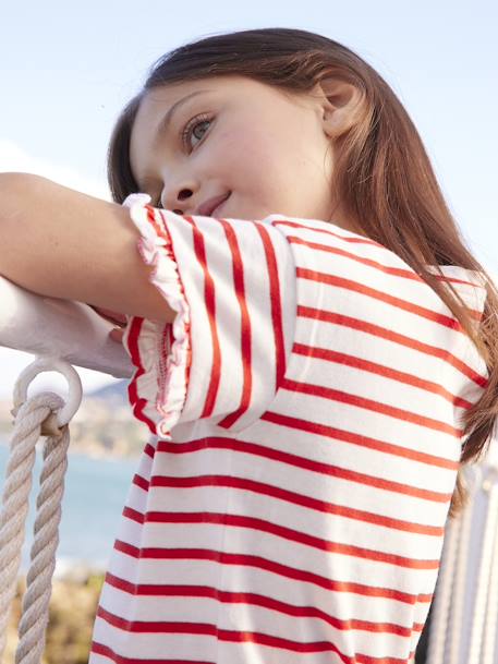 Tee-shirt fille fantaisie manches courtes écru rayé - vertbaudet enfant 