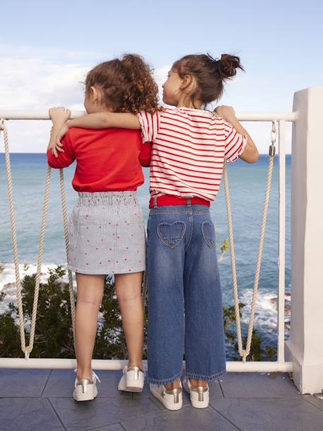 Tee-shirt fille fantaisie manches courtes écru rayé - vertbaudet enfant 