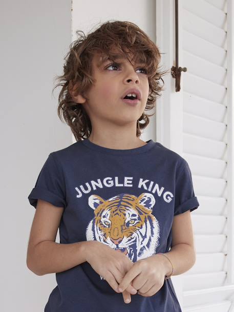 T-Shirt with Motif, for Boys BLUE MEDIUM SOLID WITH DESIGN - vertbaudet enfant 