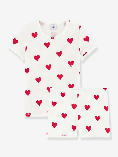 Short Sleeve Heart Pyjamas in Organic Cotton for Girls, by Petit Bateau WHITE LIGHT ALL OVER PRINTED - vertbaudet enfant 