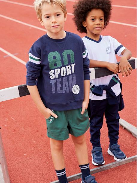 Sports Jacket with Zip & Hood, for Boys BLUE DARK SOLID WITH DESIGN - vertbaudet enfant 