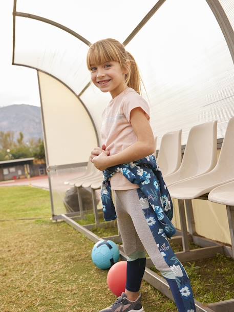 Sports Leggings in Techno Fabric for Girls GREY LIGHT SOLID WITH DESIGN - vertbaudet enfant 