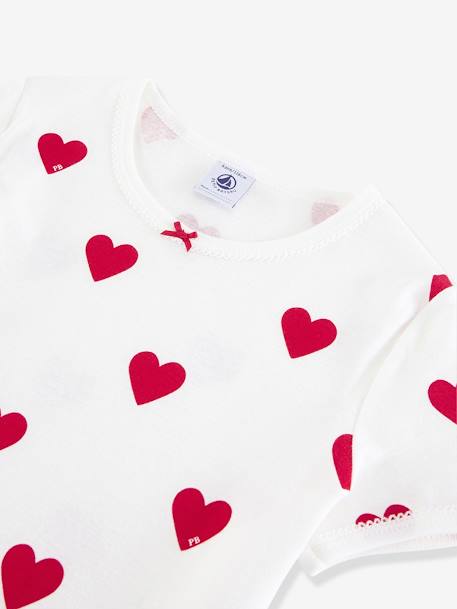 Short Sleeve Heart Pyjamas in Organic Cotton for Girls, by Petit Bateau WHITE LIGHT ALL OVER PRINTED - vertbaudet enfant 