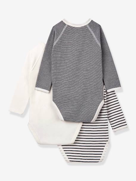Lot de 3 bodies croisés manches longues rayés bébé naissance en coton bio marine - vertbaudet enfant 