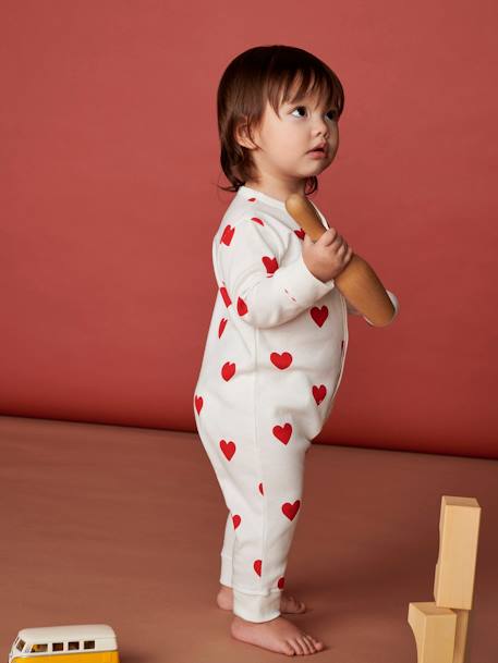 Hearts Sleepsuit in Organic Cotton for Babies, by Petit Bateau WHITE LIGHT ALL OVER PRINTED - vertbaudet enfant 