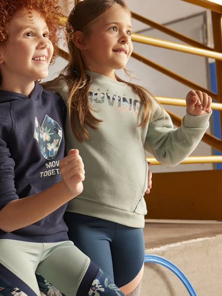 Sports Sweatshirt with Round Neckline, 'Keep moving together', for Girls BLUE DARK SOLID WITH DESIGN - vertbaudet enfant 
