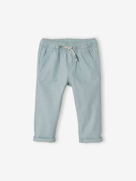 Canvas Trousers with Elasticated Waistband for Baby Boys GREEN MEDIUM SOLID WITH DESIG+pecan nut+sky blue - vertbaudet enfant 