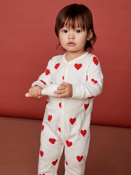 Hearts Sleepsuit in Organic Cotton for Babies, by Petit Bateau WHITE LIGHT ALL OVER PRINTED - vertbaudet enfant 