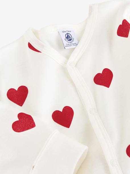 Hearts Sleepsuit in Organic Cotton for Babies, by Petit Bateau WHITE LIGHT ALL OVER PRINTED - vertbaudet enfant 